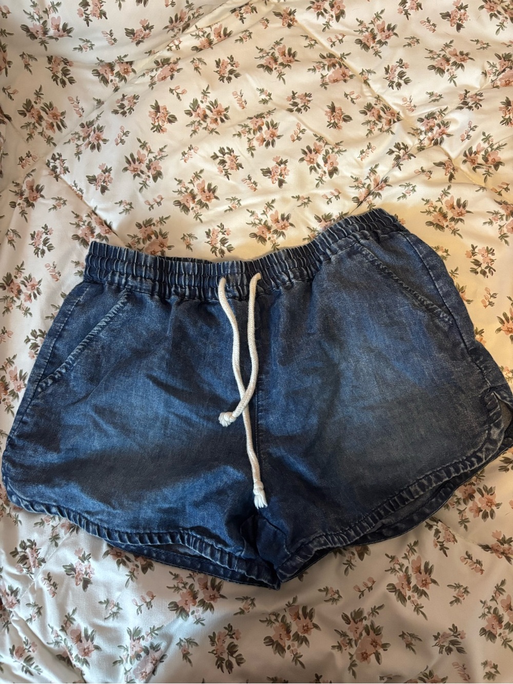 No Boundaries Blue High Waist Drawstring Denim-Look Shorts
